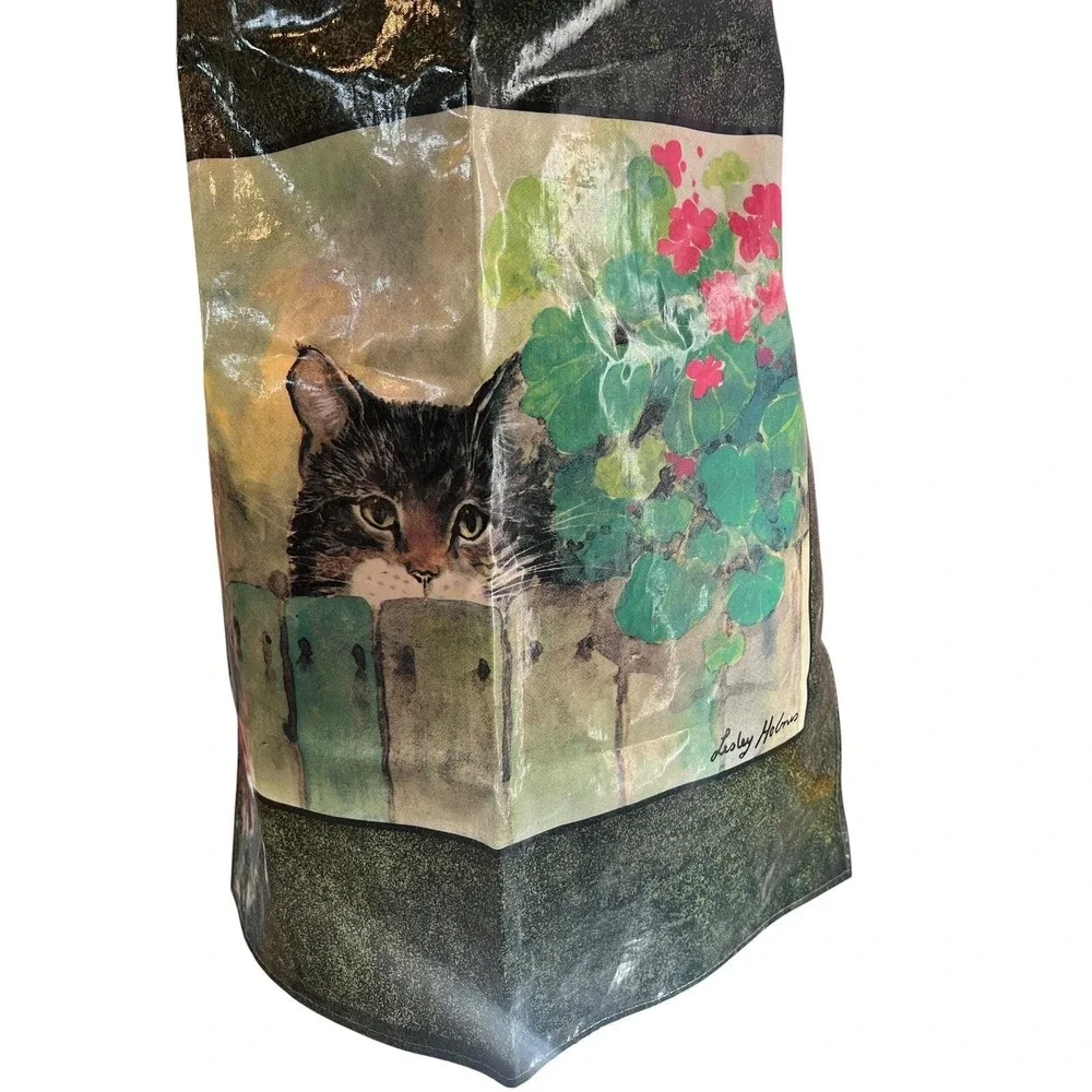 Vintage Lesley Holmes Cat Cottagecore Garden Apron Wipeable Wet Resistant Glossy